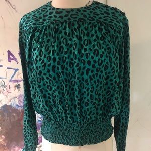 Carlisle Vintage Blue Animal Print Silk Blouse